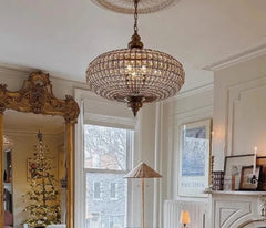 Ornate Gold Metal Crystal Orb Pendant Light Fixture