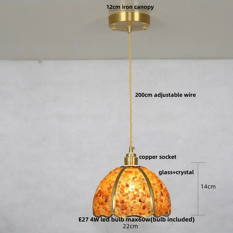Pendant light with labeled parts on a plain background