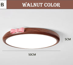Round Wood Color Flush Mount Light with Pink Bow