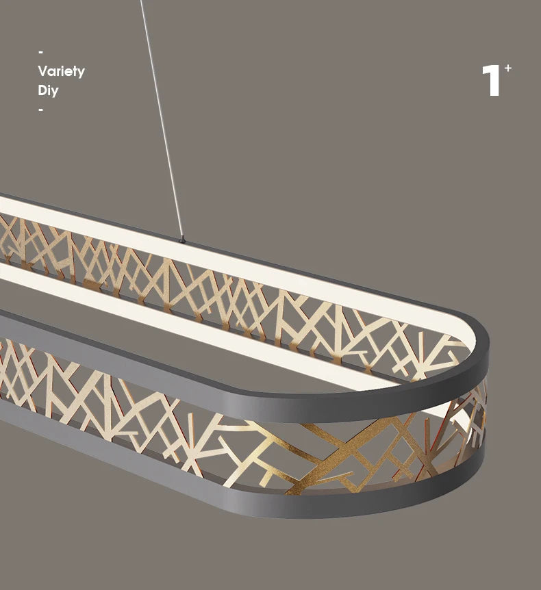 Modern pendant light with geometric design on a gray background