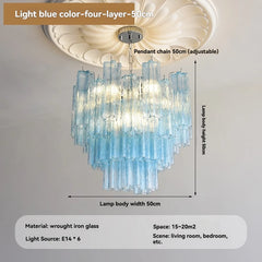 Tiered Glass Rod Chandelier with Chrome Finish and Frosted Tubes