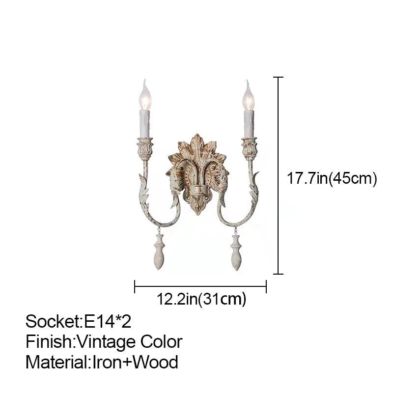 Decorative wall sconce with dimensions and specifications on a white background