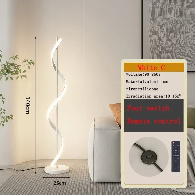 Modern floor lamp with specifications on a light background