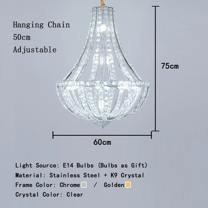 Chandelier with dimensions and specifications on a gray background