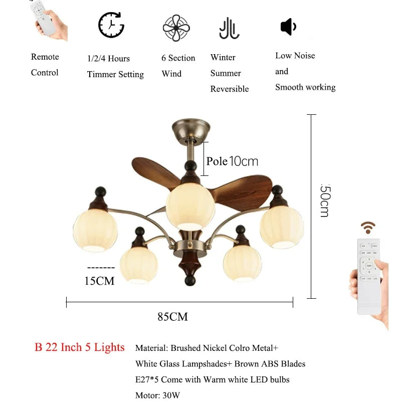 Chandelier with remote control and specifications on a white background