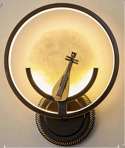 Wall lamp with dimensions and specifications on a gray background