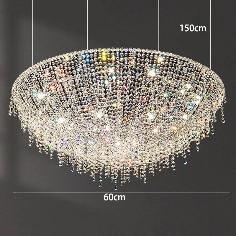 Crystal chandelier with dimensions on a dark background