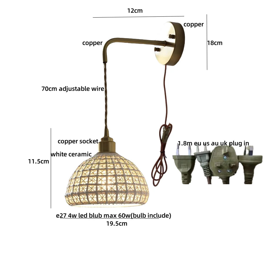 Measurement chart of a pendant light with labeled parts and dimensions.