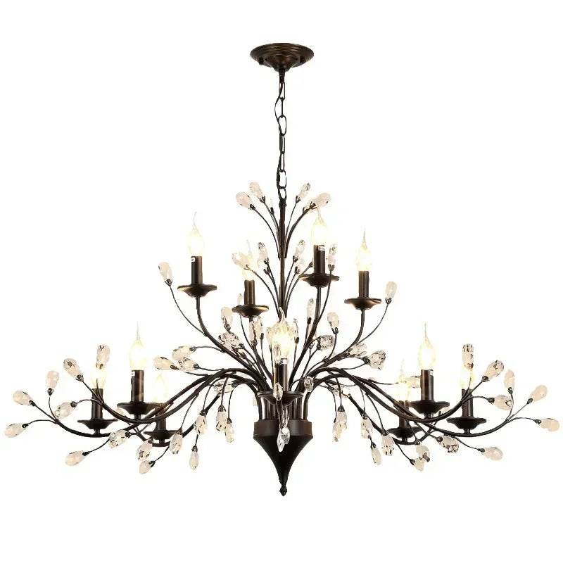 Decorative chandelier with multiple candle-style lights on a white background