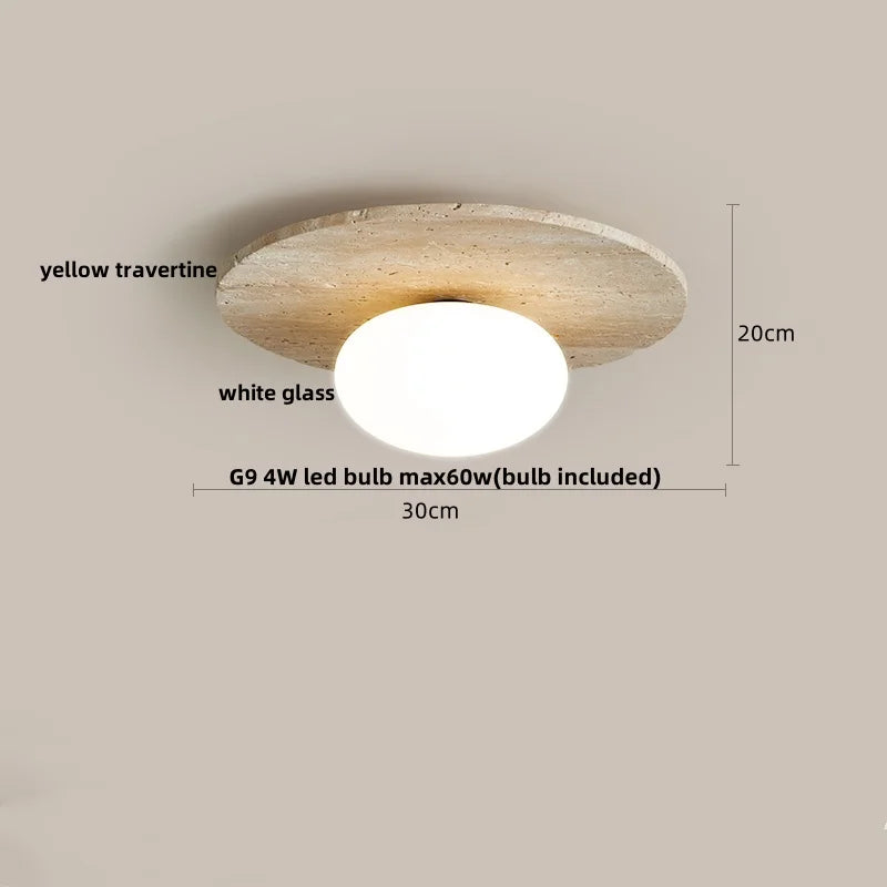 Ceiling light fixture with dimensions and material details on a beige background