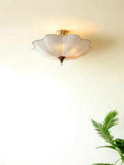 White Fabric Lotus Semi-Flush Ceiling Light Polished Gold