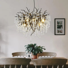 Modern Branch Crystal Chandelier with Teardrop Accents