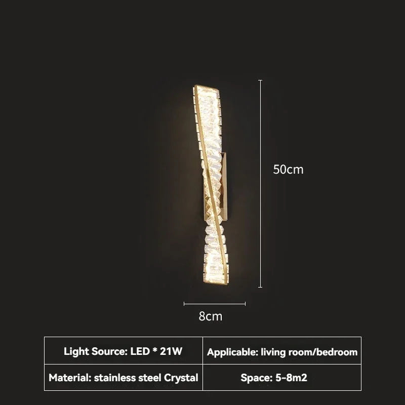 Wall-mounted light fixture with dimensions and specifications on a black background