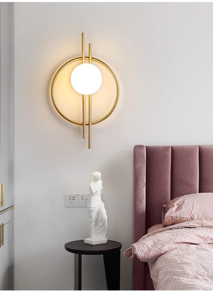 Modern wall lamp with round design in a bedroom setting