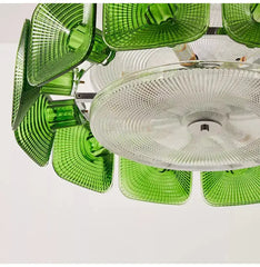 Green Glass Square Geometric Chandelier Art Deco Hanging Light Fixture