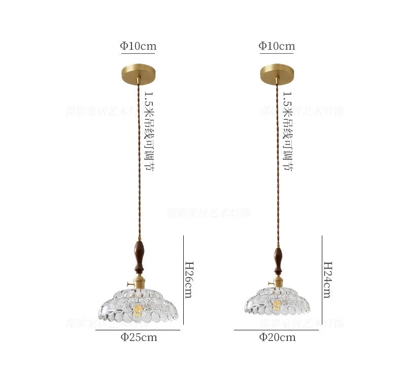 Size parameters of a decorative pendant light with measurements and specifications.