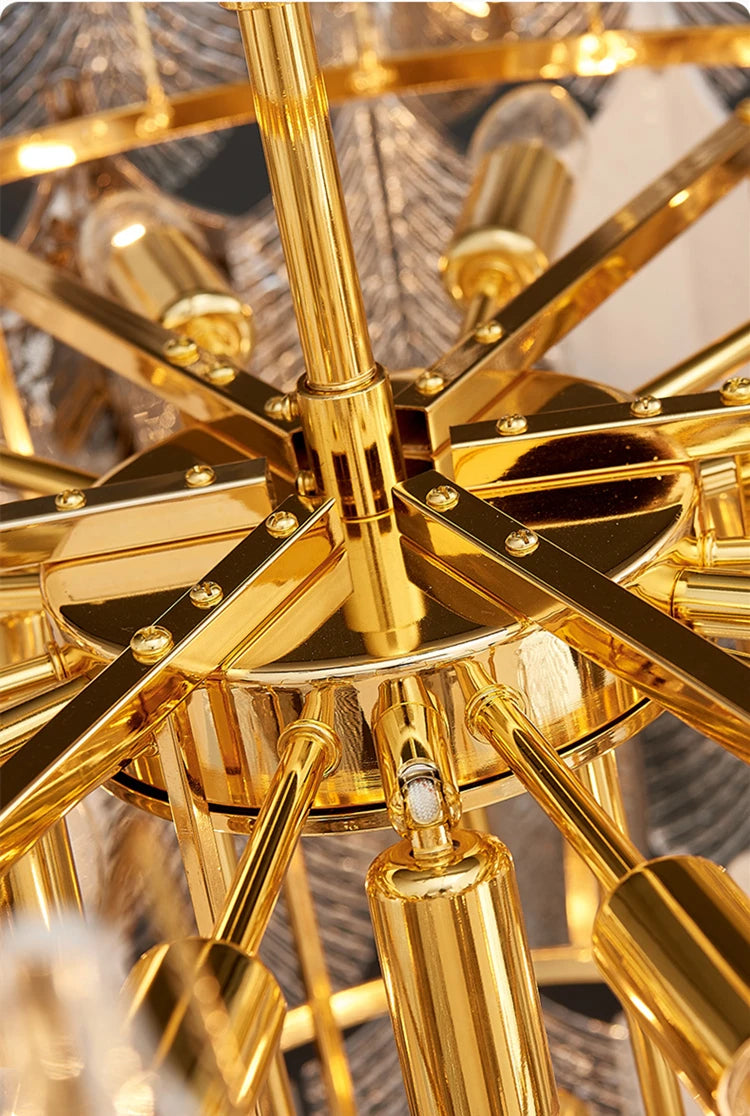 Close-up of a gold chandelier with intricate design