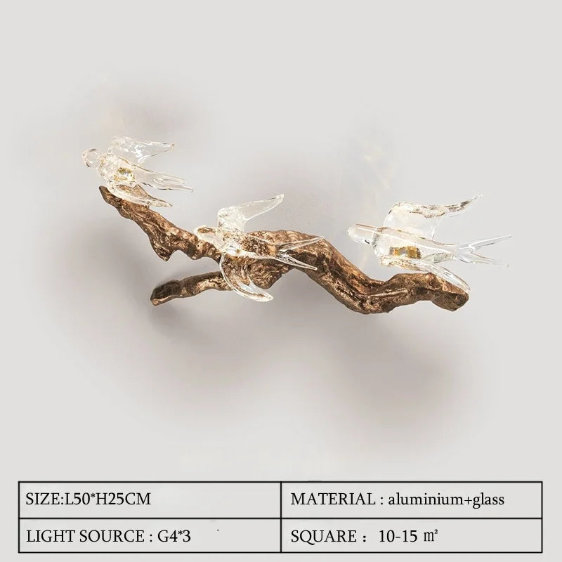 Wall-mounted light fixture with aluminium and glass design on a white background