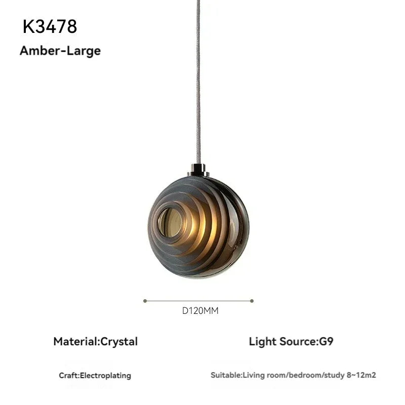 Pendant light with specifications on a white background