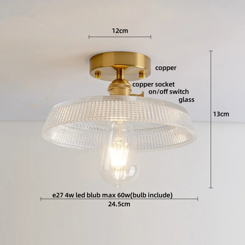 Ceiling light fixture with measurements and component labels on a white background