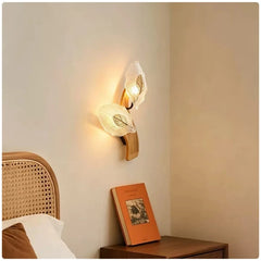 Gold Metal Leaf Wall Sconce with Frosted Glass Bell Shade Lighting