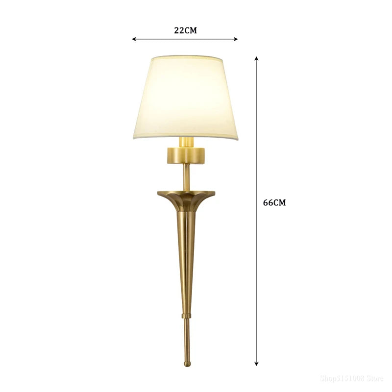 Wall lamp with dimensions indicated on a white background