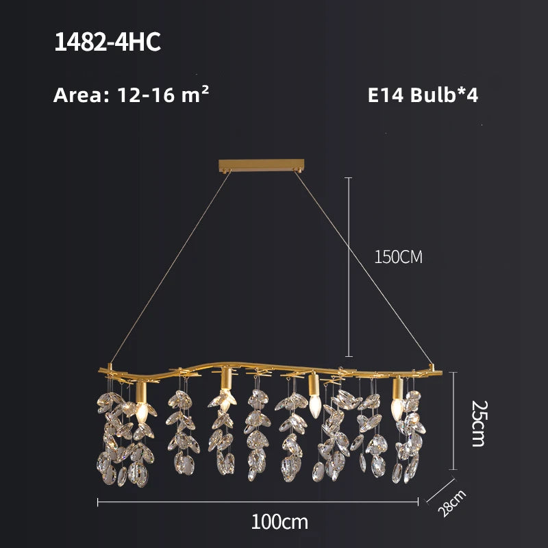Chandelier with dimensions and specifications on a black background