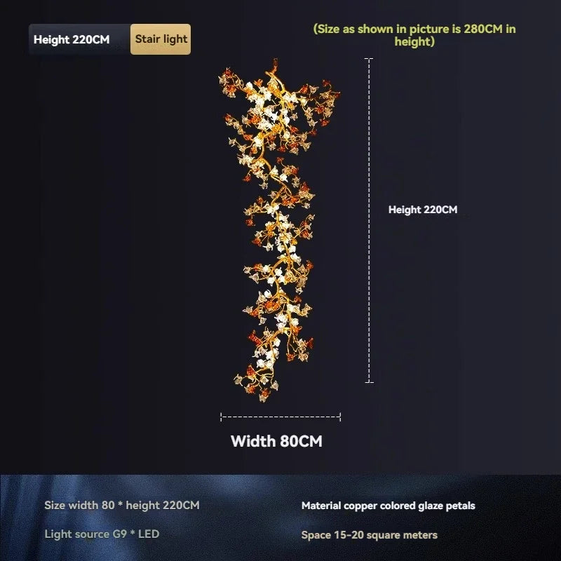 Decorative light fixture with measurements on a dark background