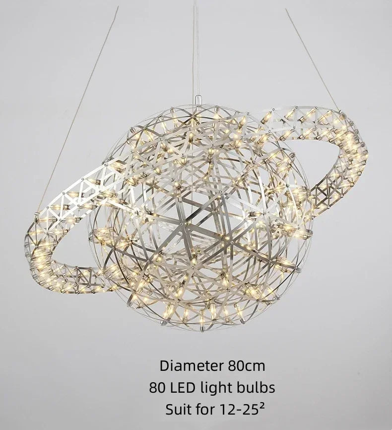 Modern chandelier with 80 LED light bulbs on a gray background