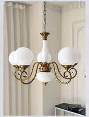 Gold Swirl Globe Pendant Light with Pink Glass Shades