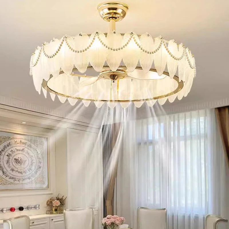 Chandelier in a room with white curtains and decor