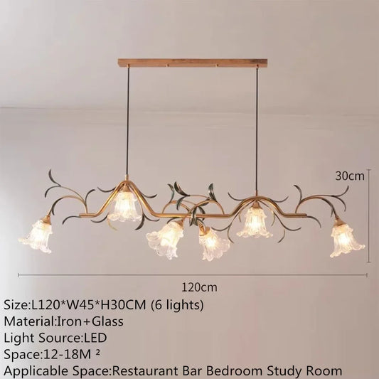A diagram showing the dimensions of the gold floral branch pendant light, indicating a length of 120cm and a height of 30cm.