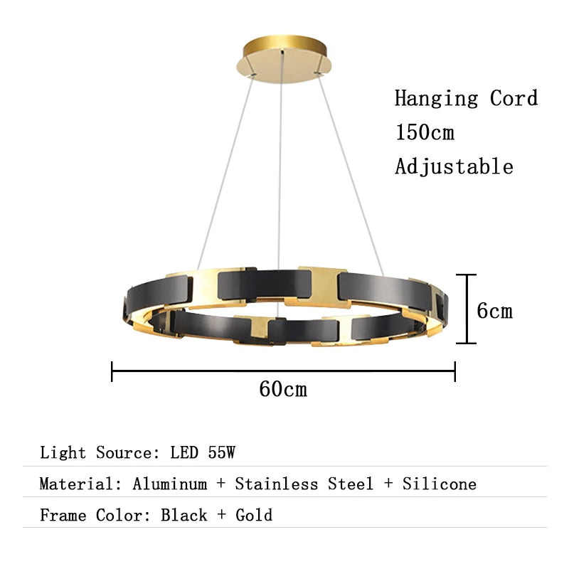 Pendant light with dimensions and specifications on a white background
