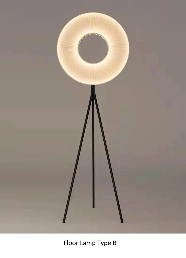 Floor lamp with a circular design on a plain background