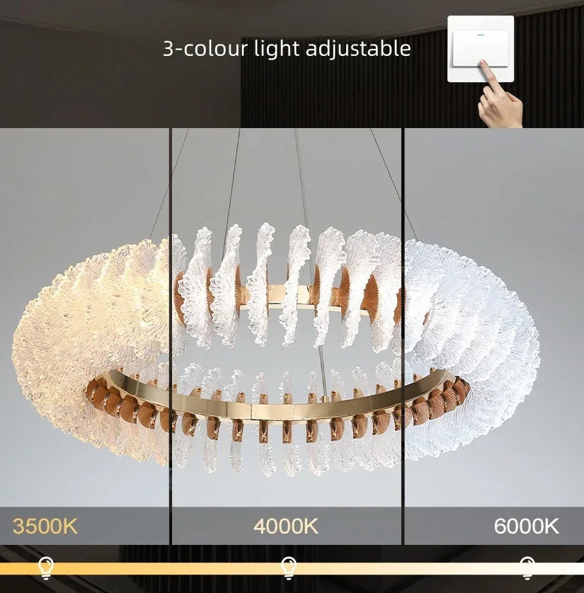 Chandelier with three color temperature options displayed on a screen.