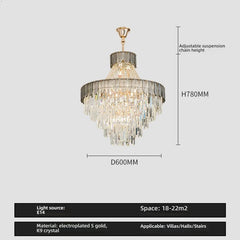 Gold Tiered Crystal Cascading Pendant Light with Blue Accents