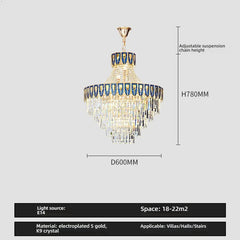 Gold Tiered Crystal Cascading Pendant Light with Blue Accents