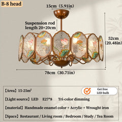 Copper Floral Acrylic Semi-Flush Chandelier with Frosted Glass Shades