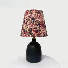 Ceramic Rose Bud Table Lamp, Frosted Bell Shade, Gold Metal Accent