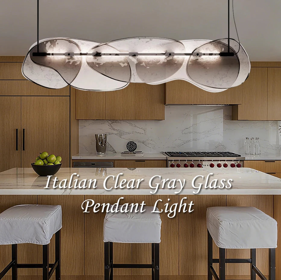 Italian Clear Gray Glass Pendant Light in a modern kitchen setting