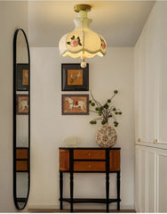 Fabric Rose Floral Pendant Light with Scalloped Bell Shade