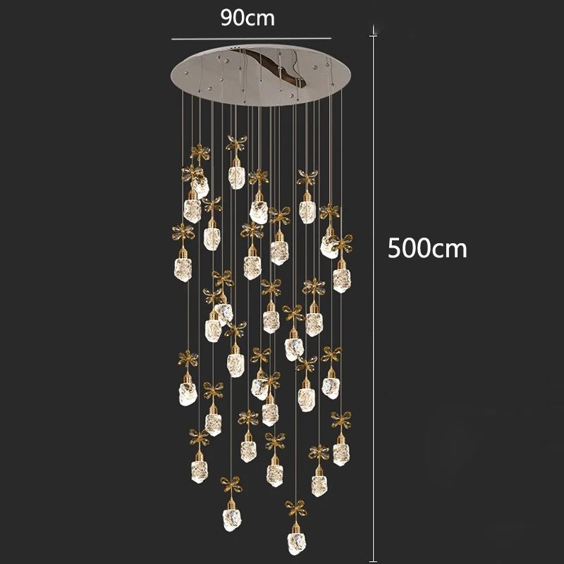 Chandelier with dimensions indicated on a black background