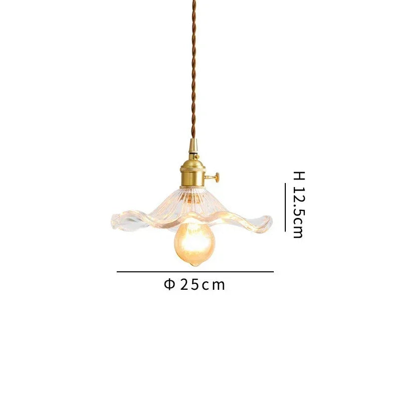 Pendant light with dimensions on a white background