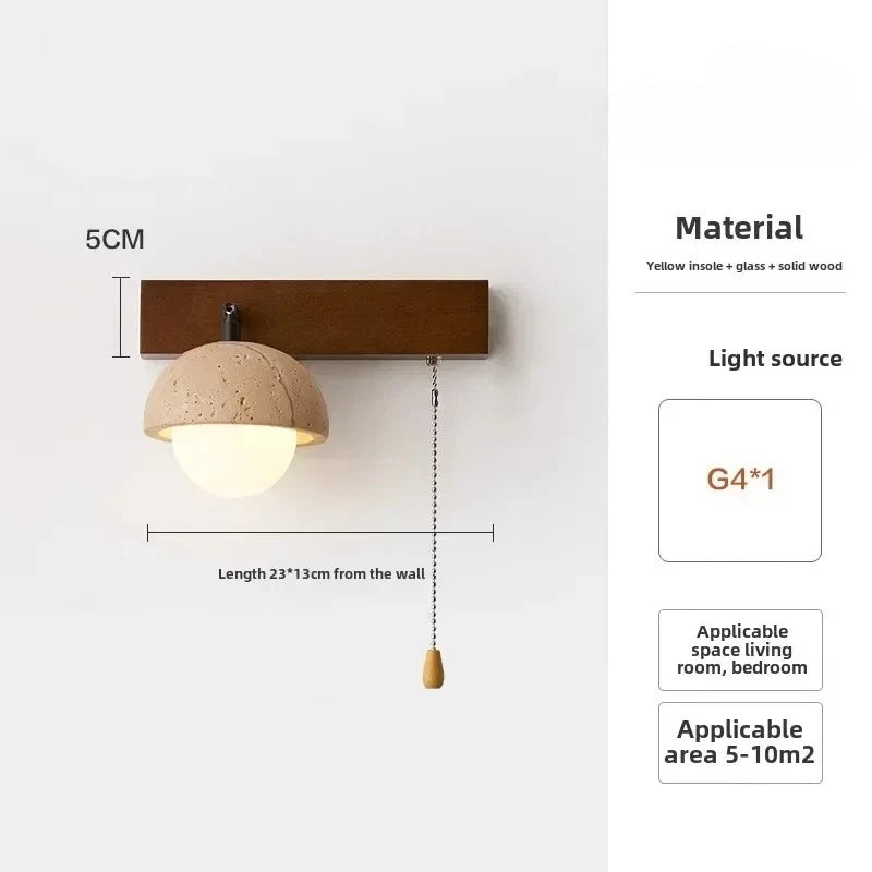 Wall-mounted light fixture with dimensions and material details on a white background