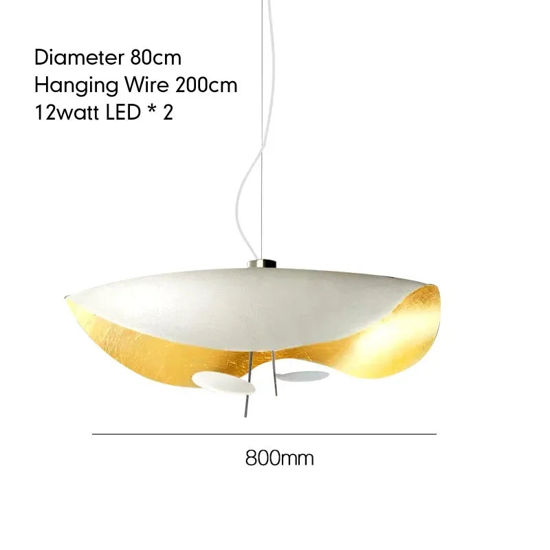 Pendant light with dimensions and specifications on a white background