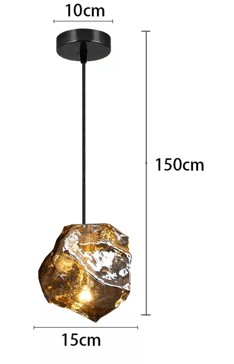 Pendant light with dimensions labeled on a white background