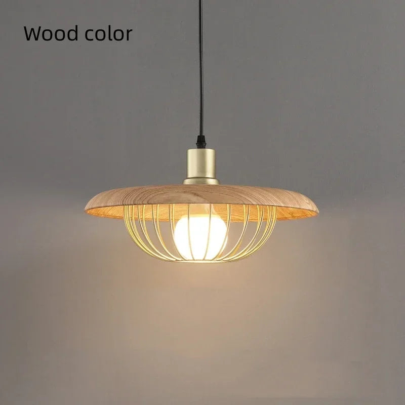 Wooden pendant light with a neutral background