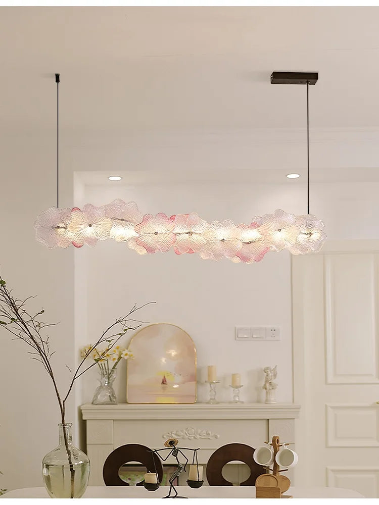 Modern chandelier with floral design in a room setting