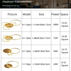 The gold interlocking ring flush mount light installed on a white ceiling.