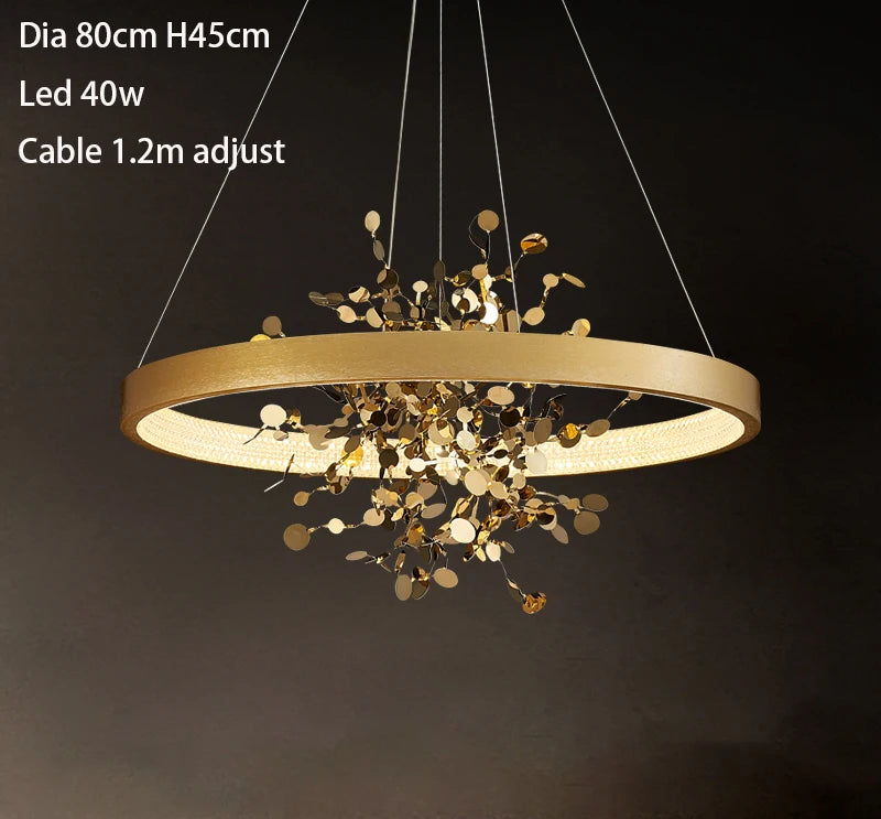 Chandelier with specifications on a dark background